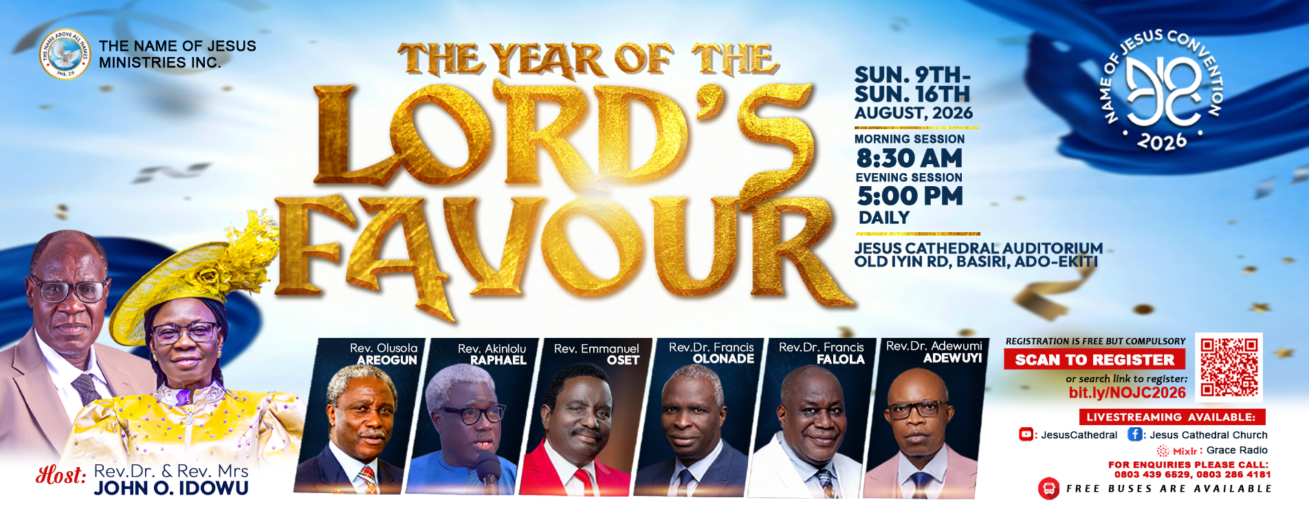 Name of Jesus Convention 2026 — The Year of The Lord's Favour, Sun 9th to Sun 16th August 2026, Jesus Cathedral Auditorium, Old Iyin Road, Basiri, Ado-Ekiti